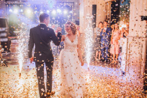 brides wedding party in the elegant restaurant with a wonderful